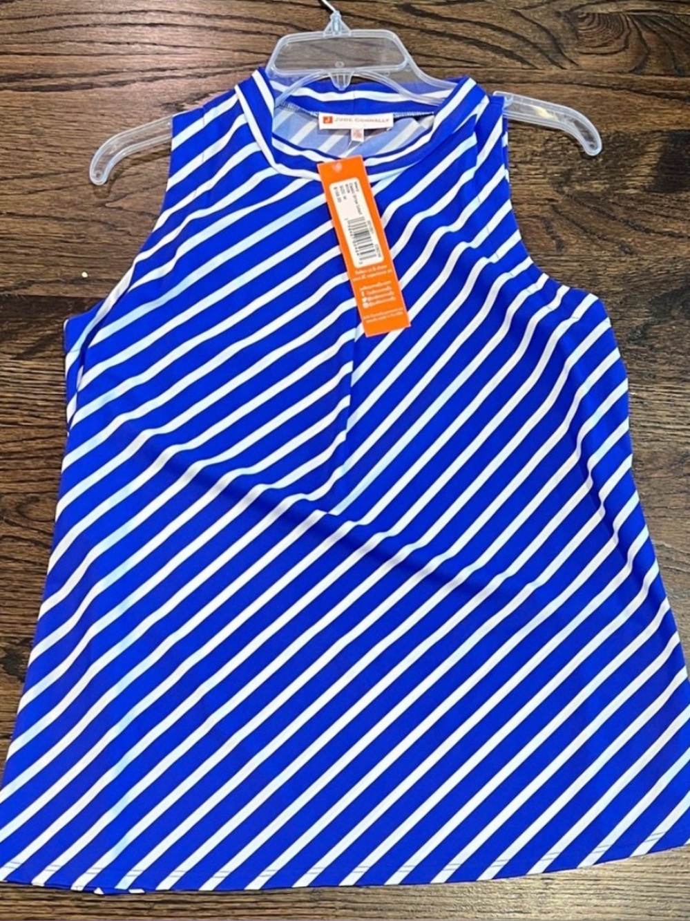 Jude Connally Blue and White Diagonal Stripe Sleeveless Top